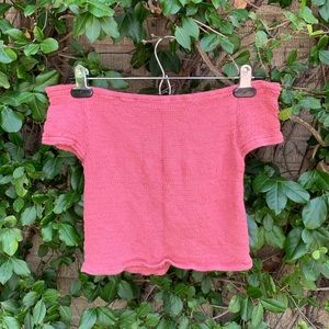 Dark salmon off the shoulder top